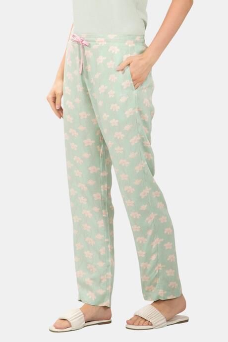 Amante Full Length Pyjama Bottom - Seafoam Green Floral Print — image 2